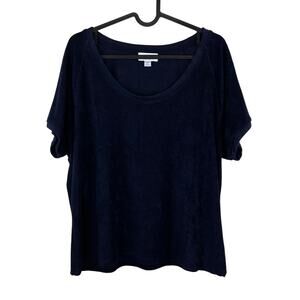NWT GAP Reverse Terry Blue V-neck Top in Navy Uniform Size Medium Short Sleeves